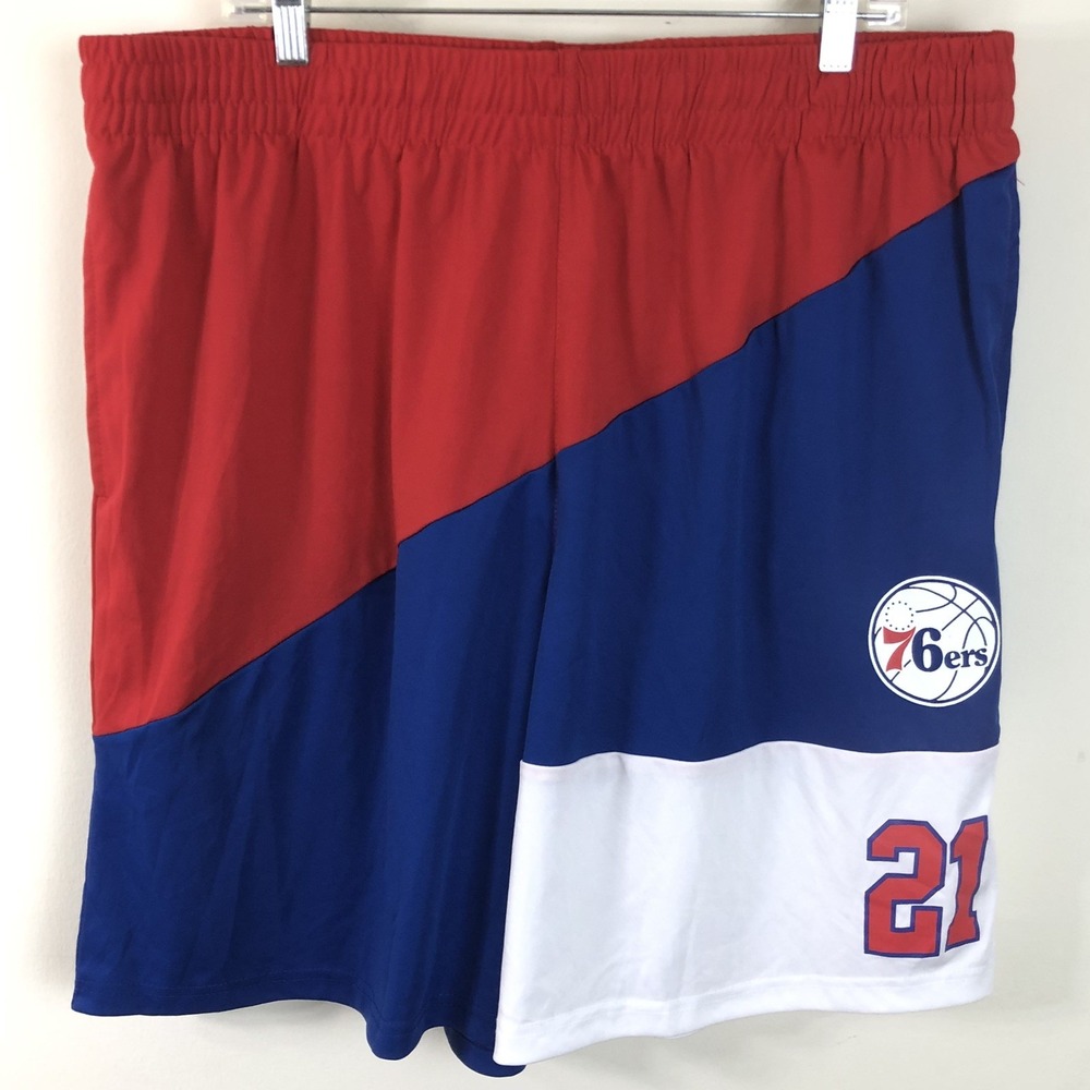 NBA Philadelphia 76ers Poly-Tricot Basketball Shorts Men's Sz 2XL Red Blue White